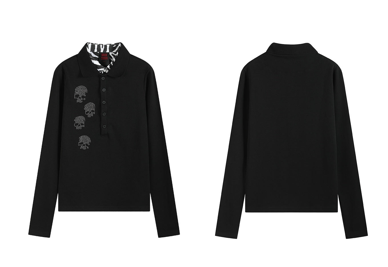 no E mosen | Double Collar Black White Striped Skull Sweatshirt【i0000000053】