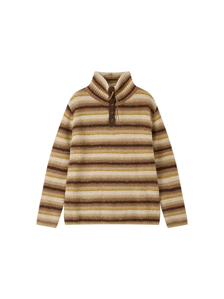 PHYS | Wool Yellow-Brown Striped Turtleneck Sweater【i0000000050】