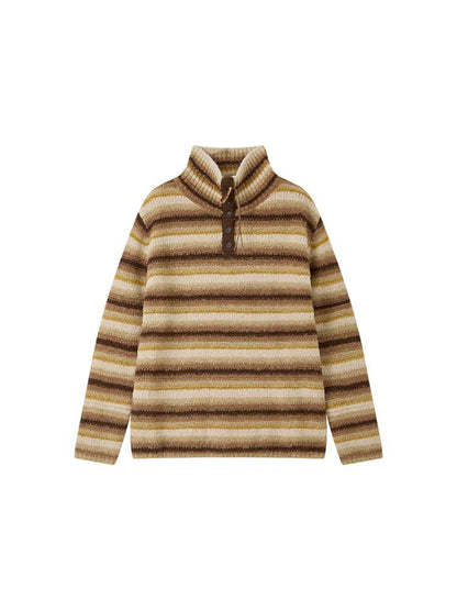 PHYS | Wool Yellow-Brown Striped Turtleneck Sweater【i0000000050】