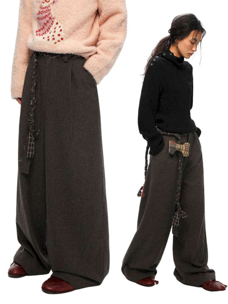 PHYS | Waist Splicing Lace-Up Woolen Casual Pants【i0000000041】