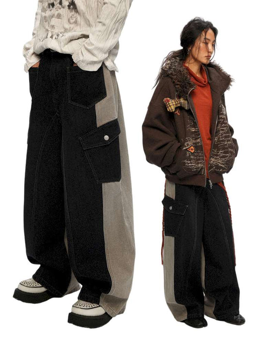 PHYS | Washed Dilapidated Splicing Denim Trousers【i0000000035】