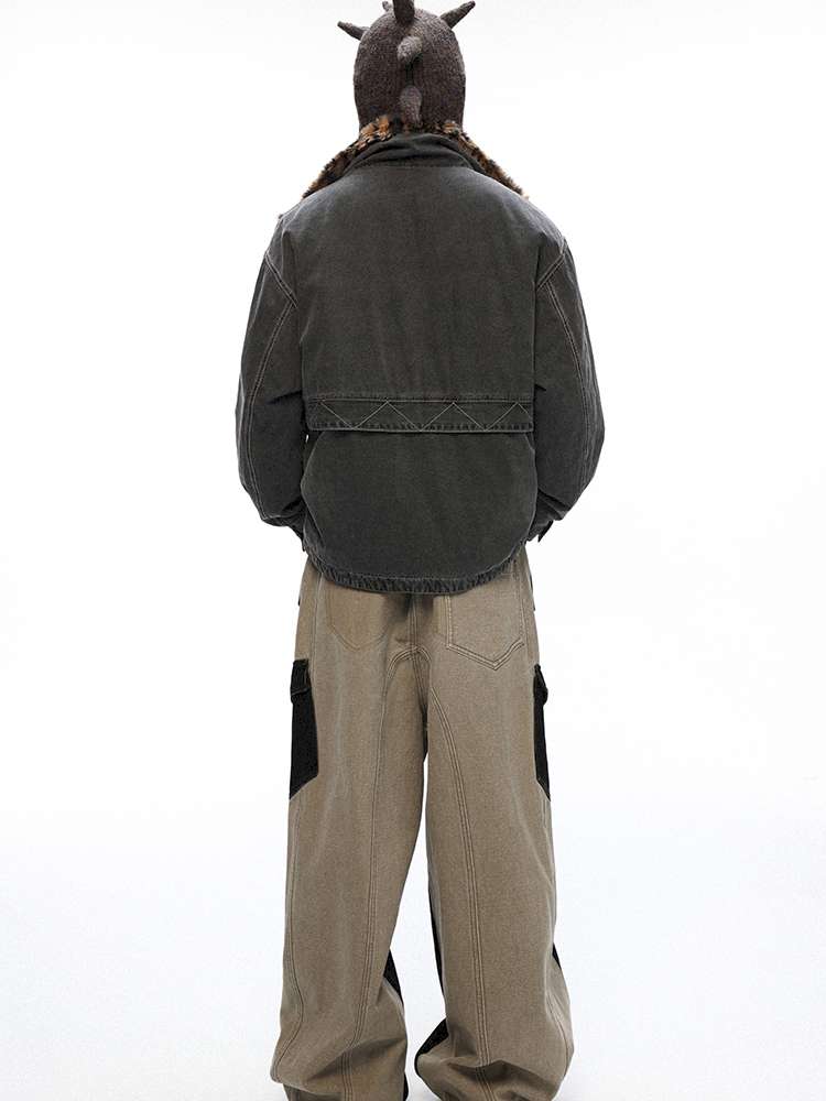 PHYS | Lost Rider Heavy Lapel Spliced Fur Collar Faded White Jacket【i0000000039】