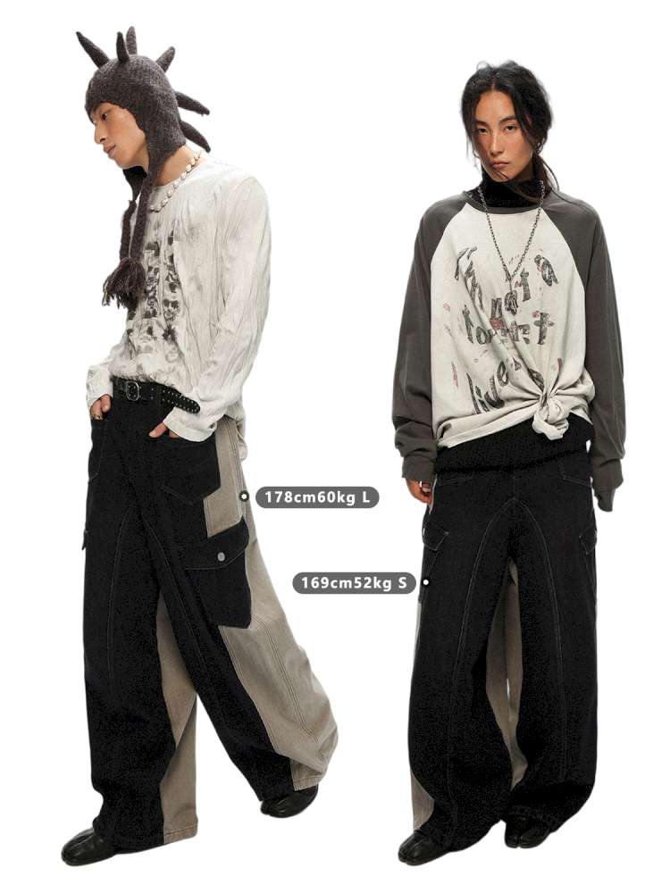 PHYS | Washed Dilapidated Splicing Denim Trousers【i0000000035】