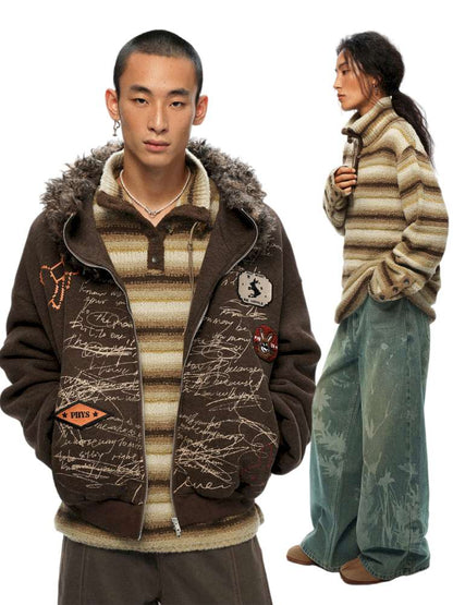 PHYS | Wool Yellow-Brown Striped Turtleneck Sweater【i0000000050】