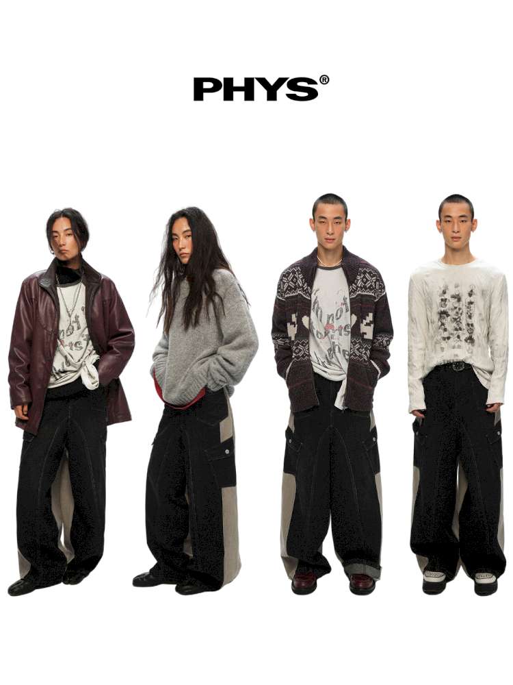 PHYS | Washed Dilapidated Splicing Denim Trousers【i0000000035】