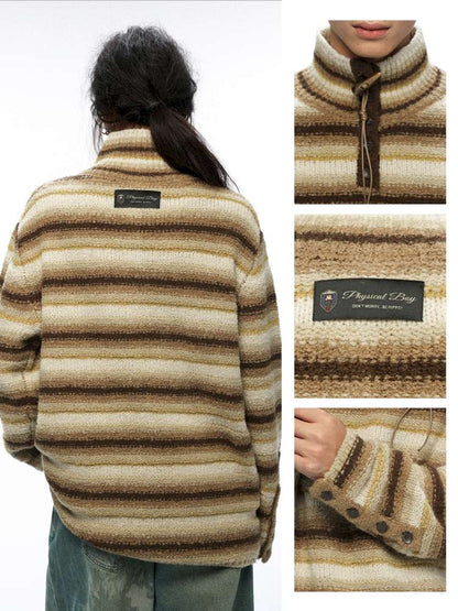 PHYS | Wool Yellow-Brown Striped Turtleneck Sweater【i0000000050】