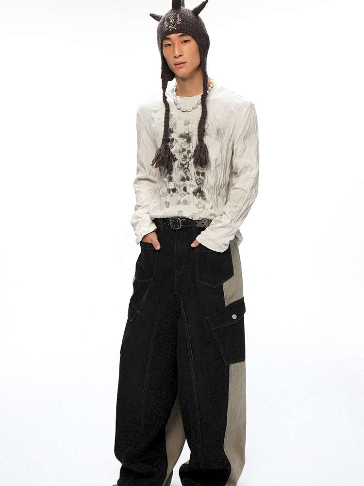 PHYS | Washed Dilapidated Splicing Denim Trousers【i0000000035】