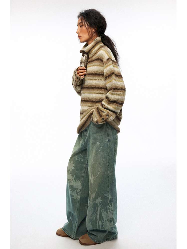 PHYS | Wool Yellow-Brown Striped Turtleneck Sweater【i0000000050】