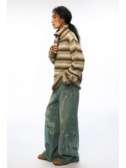 PHYS | Wool Yellow-Brown Striped Turtleneck Sweater【i0000000050】