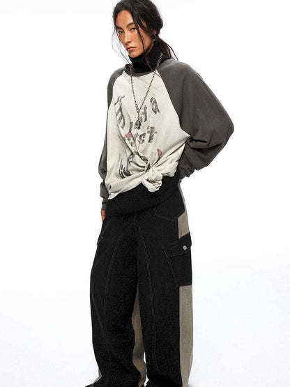 PHYS | Washed Dilapidated Splicing Denim Trousers【i0000000035】