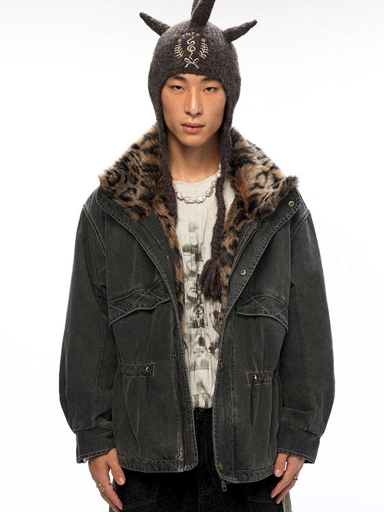 PHYS | Lost Rider Heavy Lapel Spliced Fur Collar Faded White Jacket【i0000000039】
