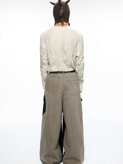 PHYS | Washed Dilapidated Splicing Denim Trousers【i0000000035】