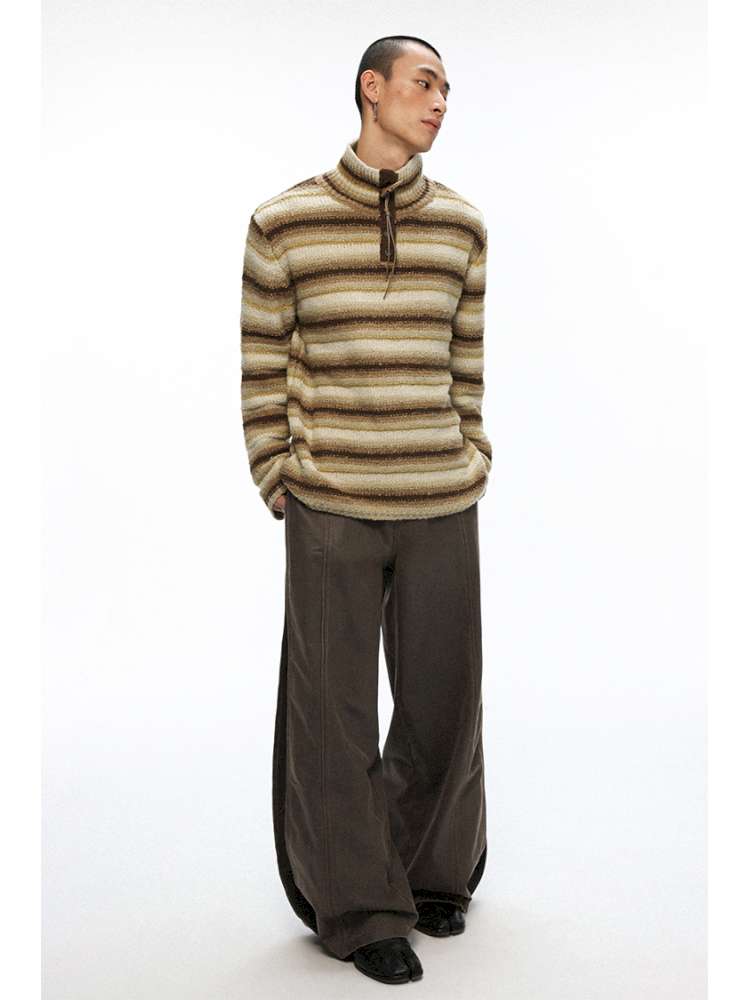 PHYS | Wool Yellow-Brown Striped Turtleneck Sweater【i0000000050】
