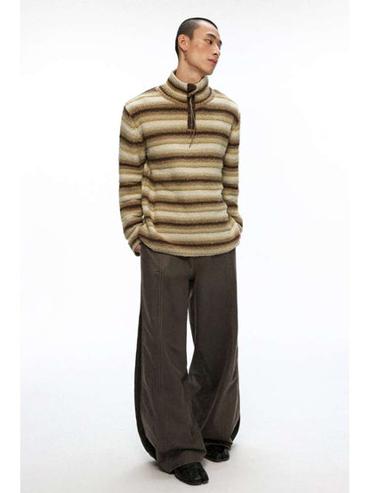 PHYS | Wool Yellow-Brown Striped Turtleneck Sweater【i0000000050】