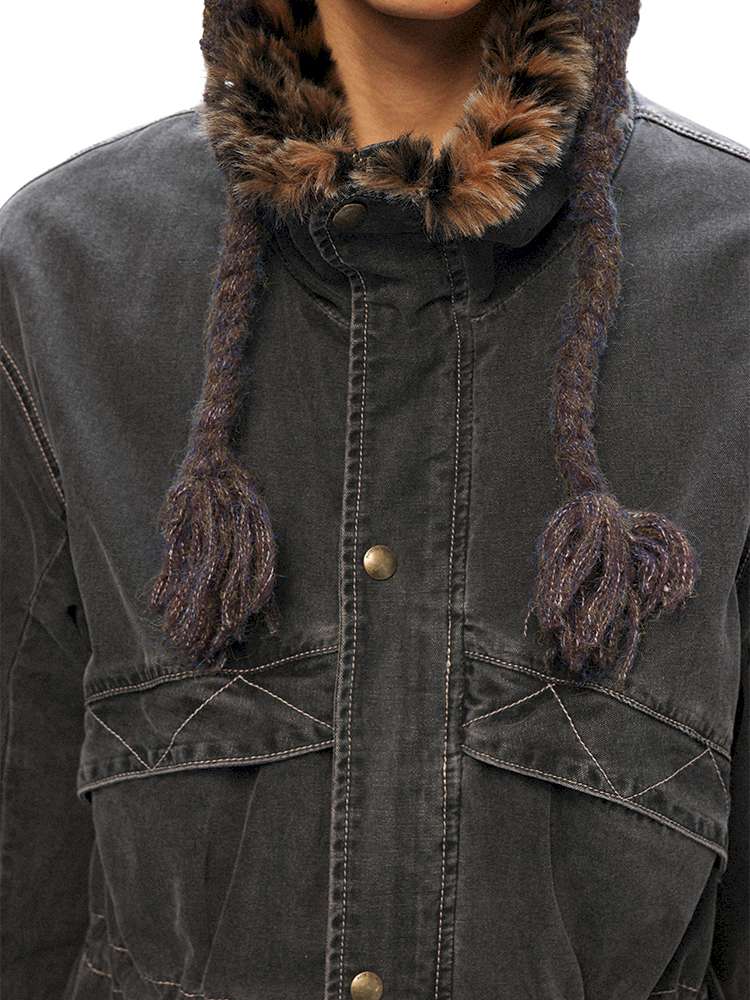 PHYS | Lost Rider Heavy Lapel Spliced Fur Collar Faded White Jacket【i0000000039】