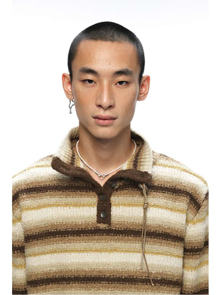 PHYS | Wool Yellow-Brown Striped Turtleneck Sweater【i0000000050】