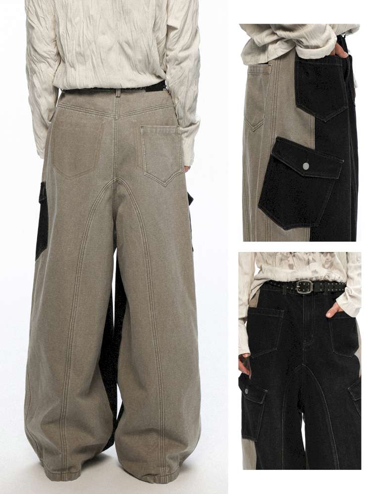 PHYS | Washed Dilapidated Splicing Denim Trousers【i0000000035】