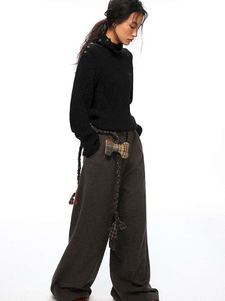 PHYS | Waist Splicing Lace-Up Woolen Casual Pants【i0000000041】