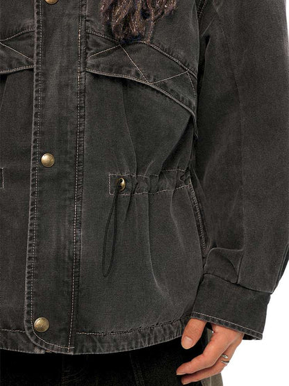 PHYS | Lost Rider Heavy Lapel Spliced Fur Collar Faded White Jacket【i0000000039】