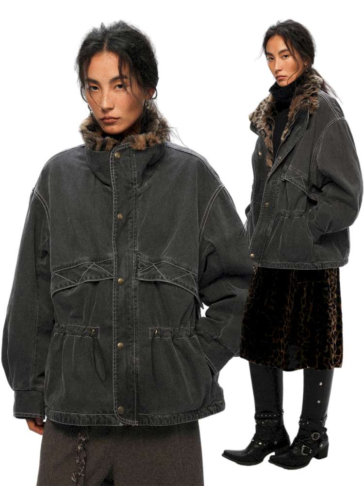 PHYS | Lost Rider Heavy Lapel Spliced Fur Collar Faded White Jacket【i0000000039】