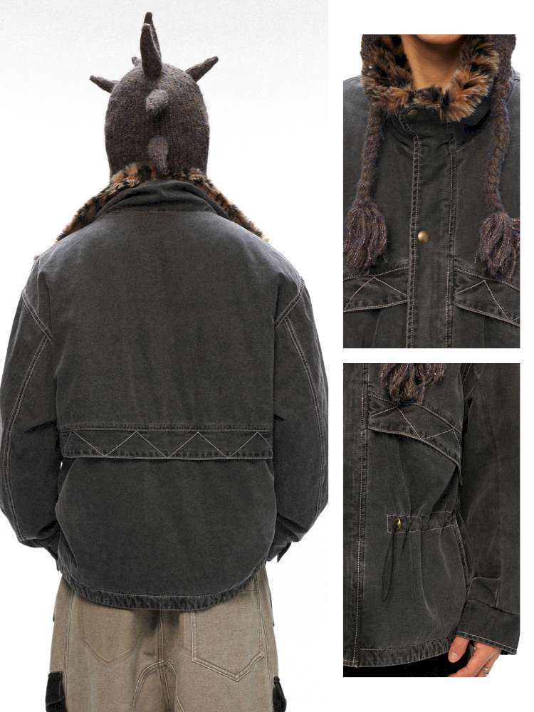 PHYS | Lost Rider Heavy Lapel Spliced Fur Collar Faded White Jacket【i0000000039】