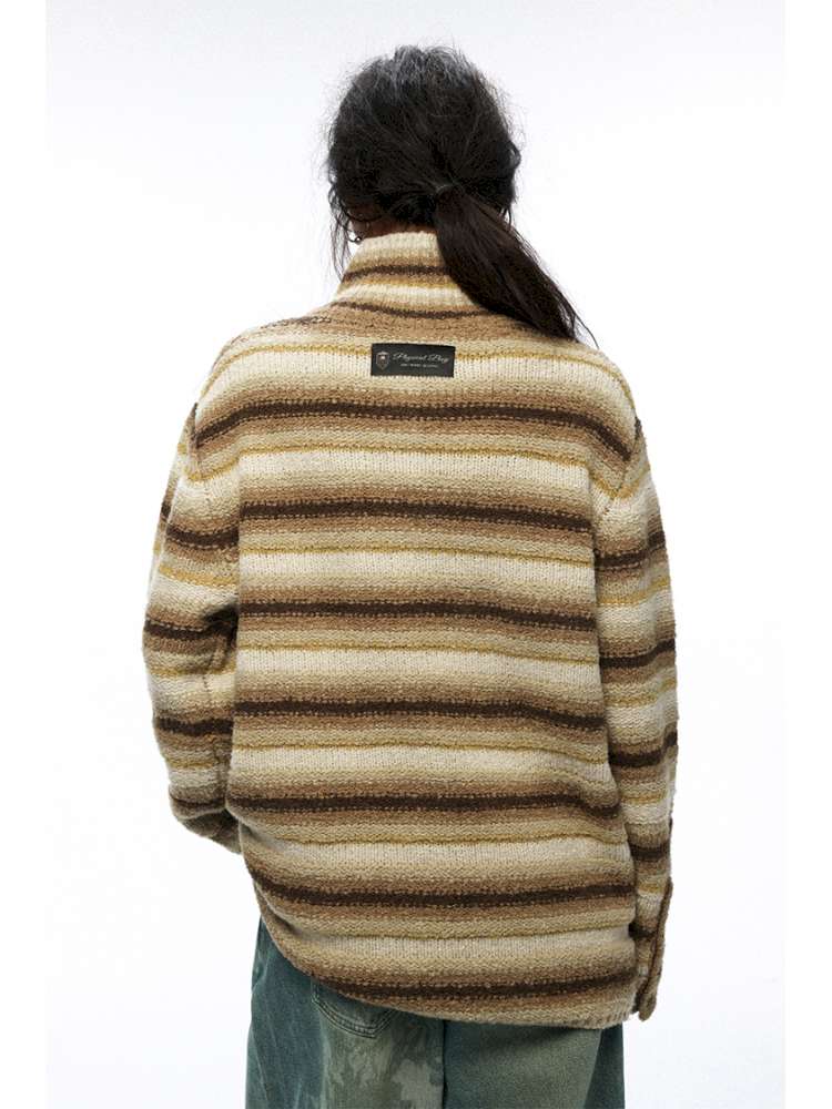 PHYS | Wool Yellow-Brown Striped Turtleneck Sweater【i0000000050】