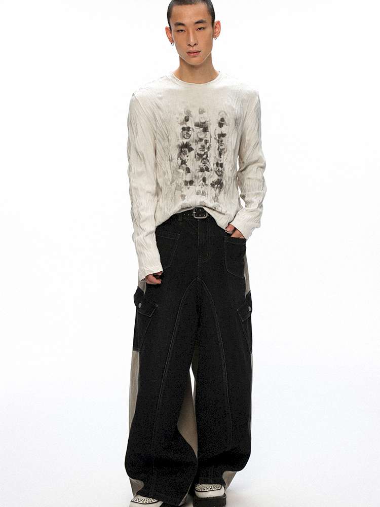 PHYS | Washed Dilapidated Splicing Denim Trousers【i0000000035】