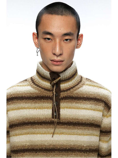 PHYS | Wool Yellow-Brown Striped Turtleneck Sweater【i0000000050】