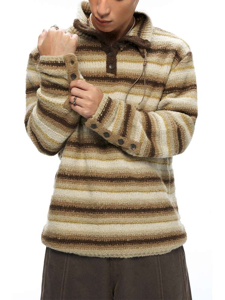 PHYS | Wool Yellow-Brown Striped Turtleneck Sweater【i0000000050】