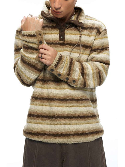 PHYS | Wool Yellow-Brown Striped Turtleneck Sweater【i0000000050】
