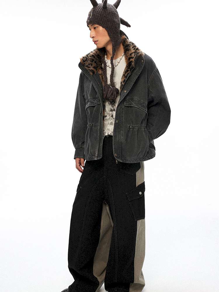 PHYS | Lost Rider Heavy Lapel Spliced Fur Collar Faded White Jacket【i0000000039】