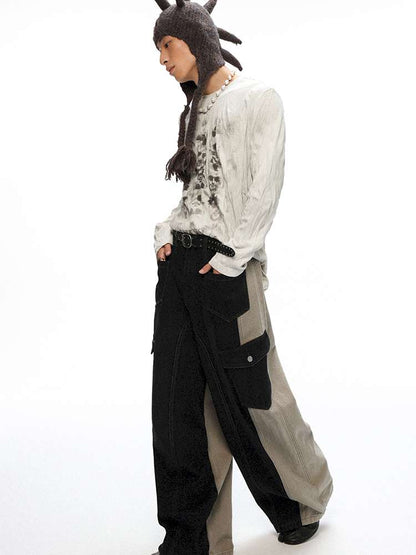 PHYS | Washed Dilapidated Splicing Denim Trousers【i0000000035】