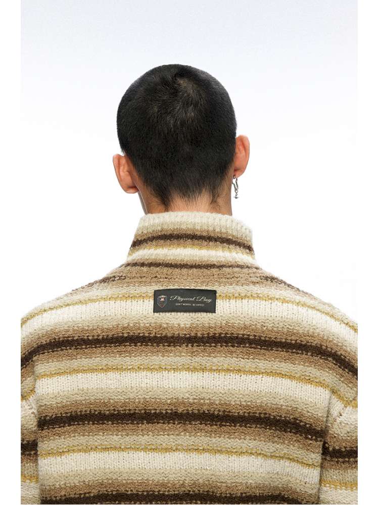 PHYS | Wool Yellow-Brown Striped Turtleneck Sweater【i0000000050】