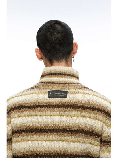 PHYS | Wool Yellow-Brown Striped Turtleneck Sweater【i0000000050】