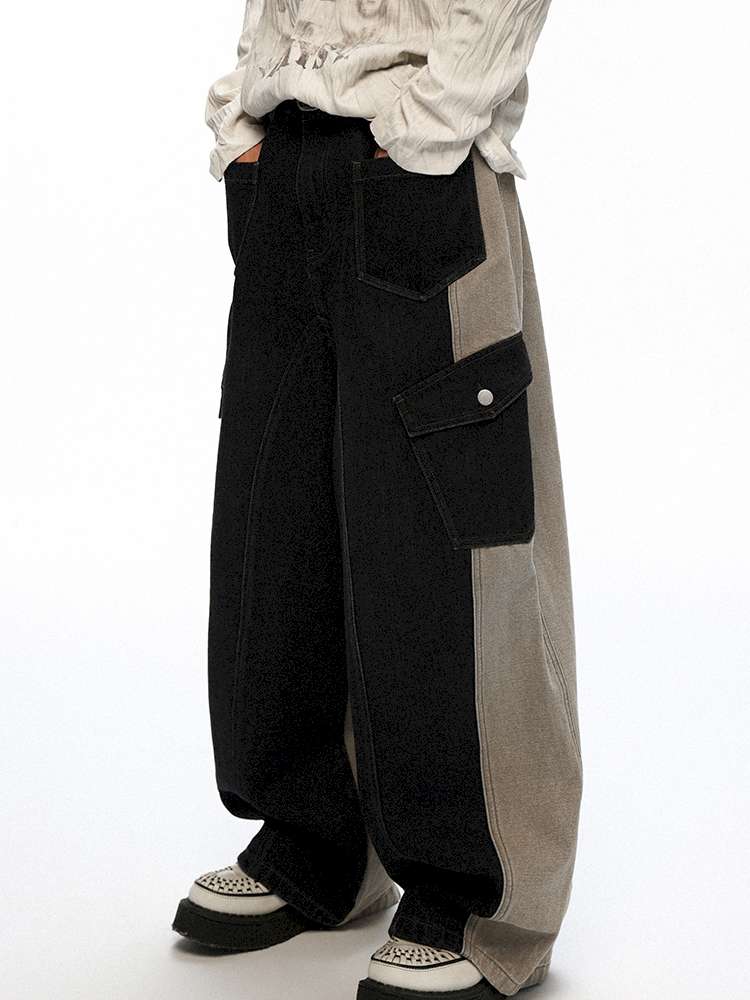 PHYS | Washed Dilapidated Splicing Denim Trousers【i0000000035】