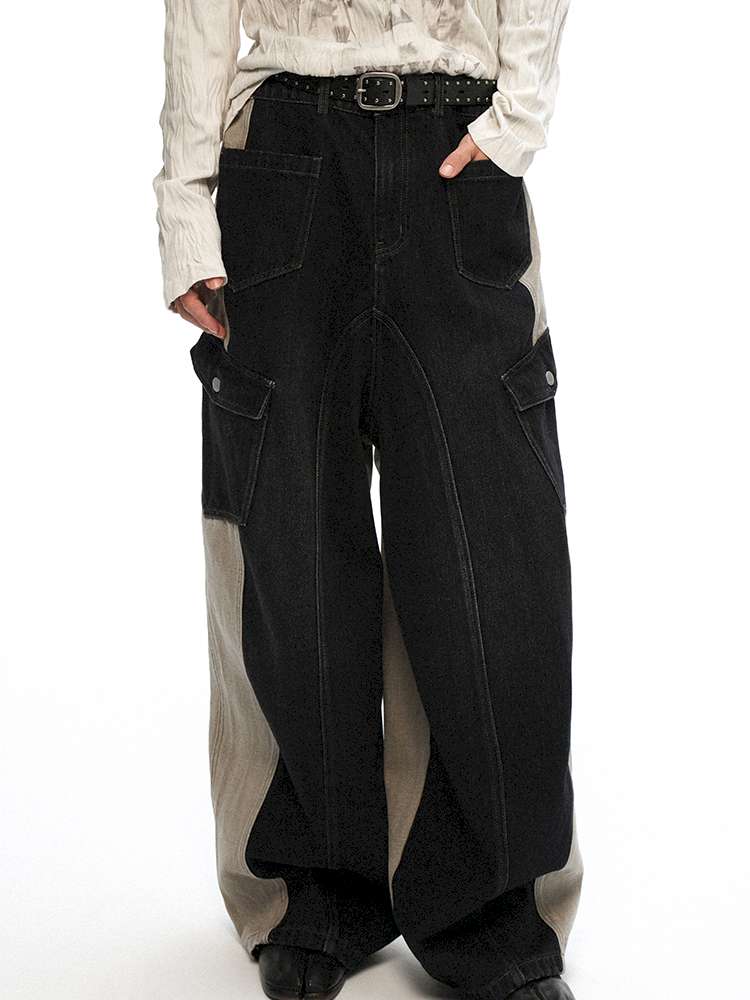 PHYS | Washed Dilapidated Splicing Denim Trousers【i0000000035】