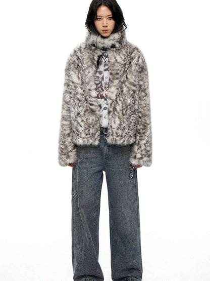 PHYS | Retro Fluffy Soft Warm Leopard Plush Jacket【i0000000038】