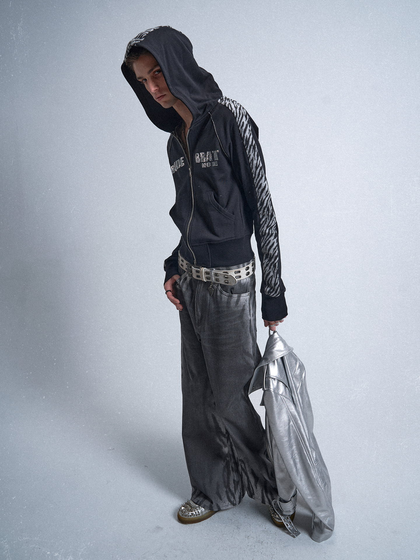 no E mosen | Gradient Tiger Stripe Wash Digital Print Jeans【i0000000052】