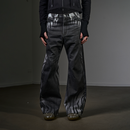 no E mosen | Gradient Tiger Stripe Wash Digital Print Jeans【i0000000052】