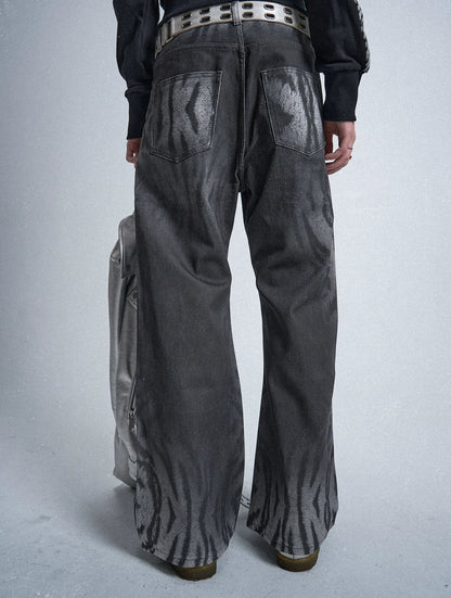 no E mosen | Gradient Tiger Stripe Wash Digital Print Jeans【i0000000052】