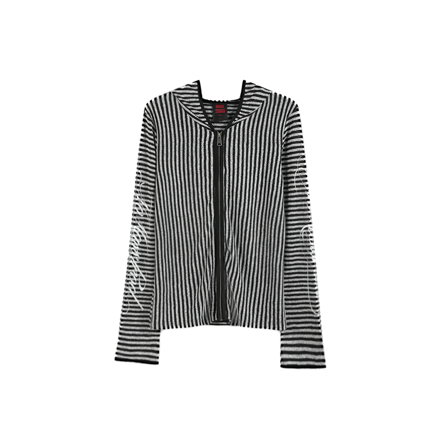 no E mosen | Irregular Vintage Striped Cut-Out Hooded Blouse【i0000000051】
