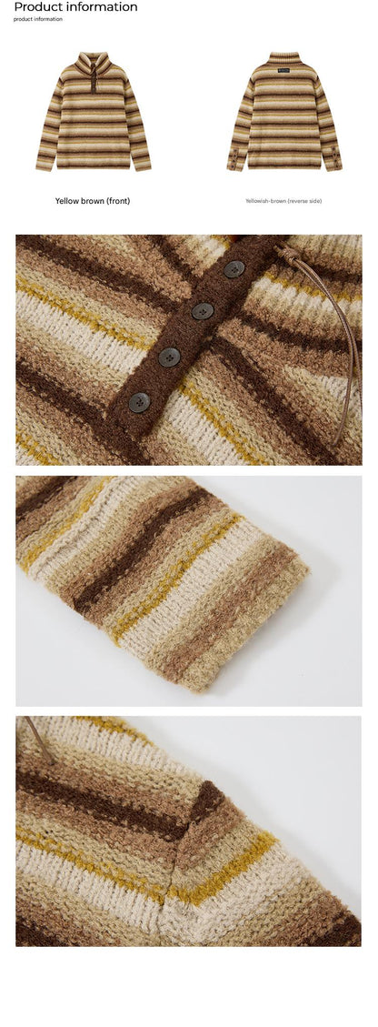 PHYS | Wool Yellow-Brown Striped Turtleneck Sweater【i0000000050】