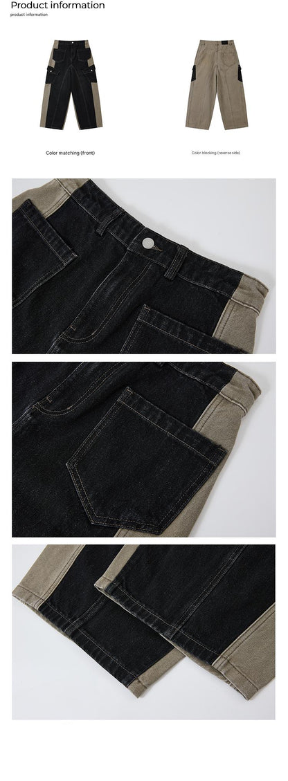 PHYS | Washed Dilapidated Splicing Denim Trousers【i0000000035】