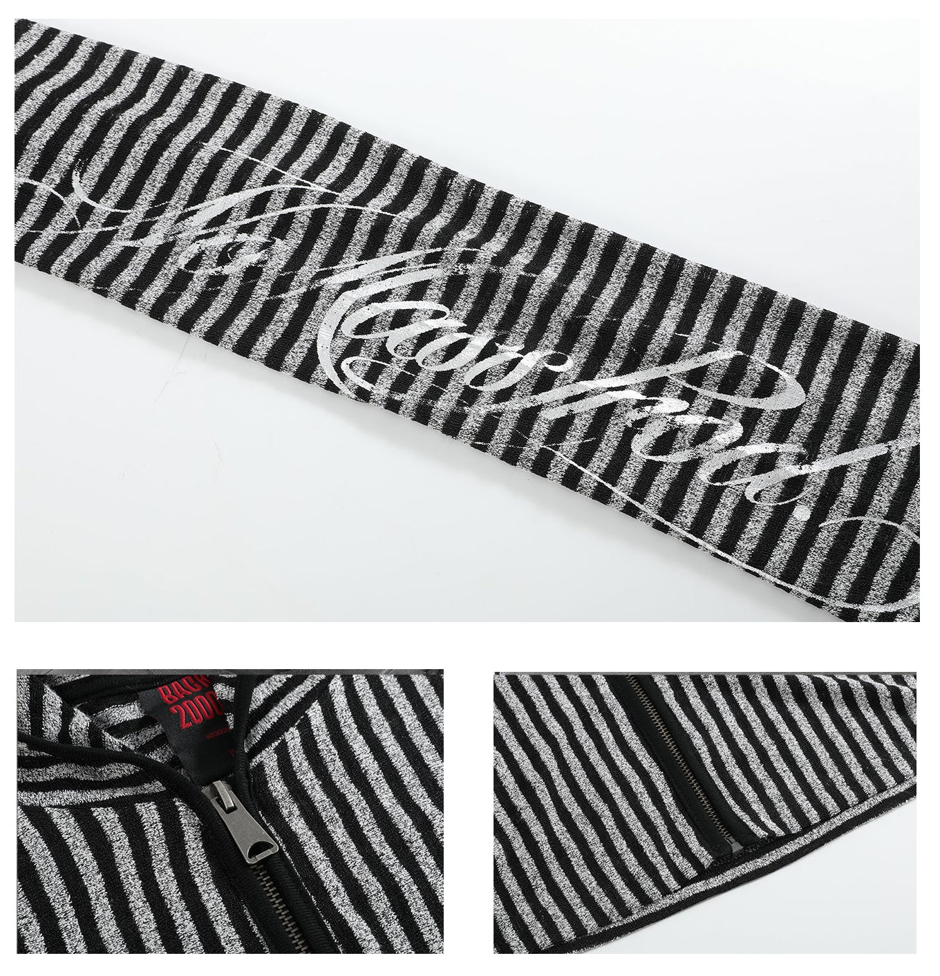 no E mosen | Irregular Vintage Striped Cut-Out Hooded Blouse【i0000000051】