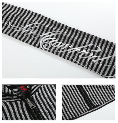 no E mosen | Irregular Vintage Striped Cut-Out Hooded Blouse【i0000000051】