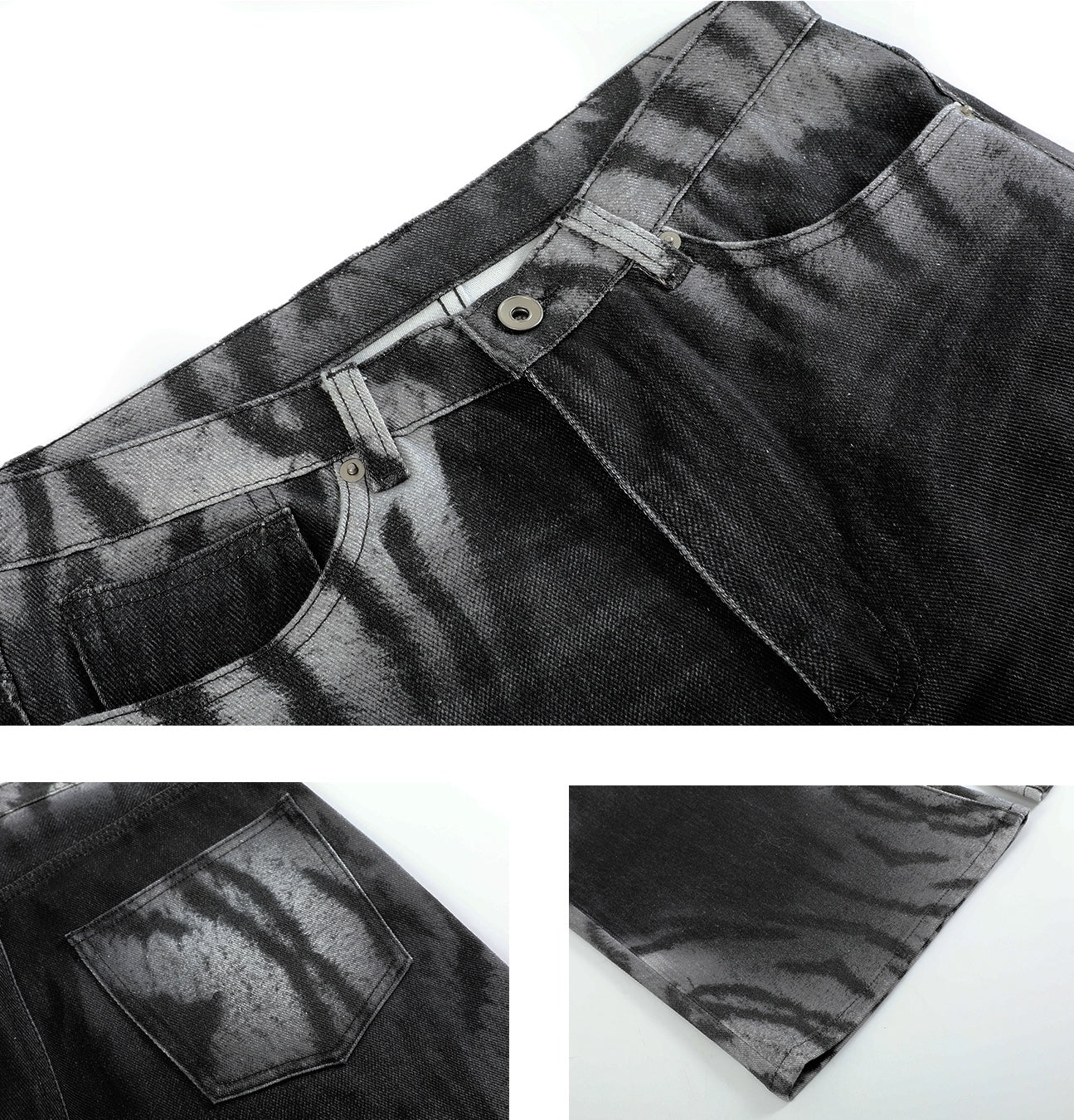 no E mosen | Gradient Tiger Stripe Wash Digital Print Jeans【i0000000052】