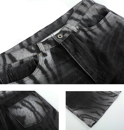 no E mosen | Gradient Tiger Stripe Wash Digital Print Jeans【i0000000052】