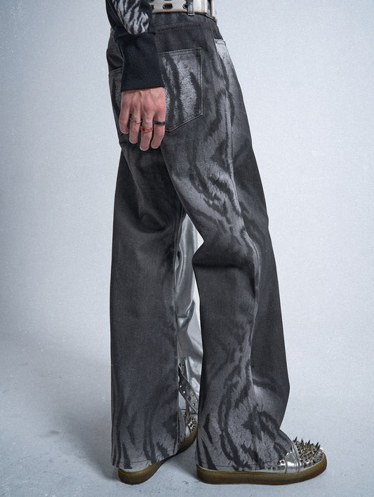 no E mosen | Gradient Tiger Stripe Wash Digital Print Jeans【i0000000052】