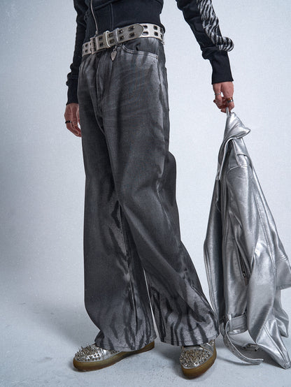 no E mosen | Gradient Tiger Stripe Wash Digital Print Jeans【i0000000052】