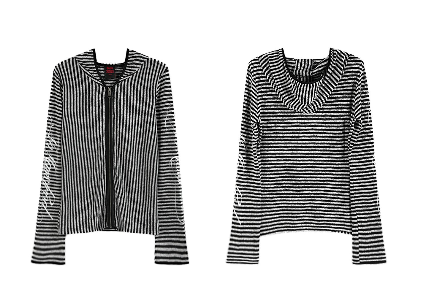 no E mosen | Irregular Vintage Striped Cut-Out Hooded Blouse【i0000000051】